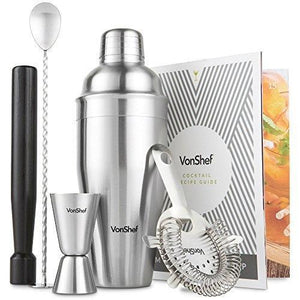 Vonshef 5 Piece Cocktail Set Luxury Manhattan Stainless Steel Shaker Kit Gift Box Accessories